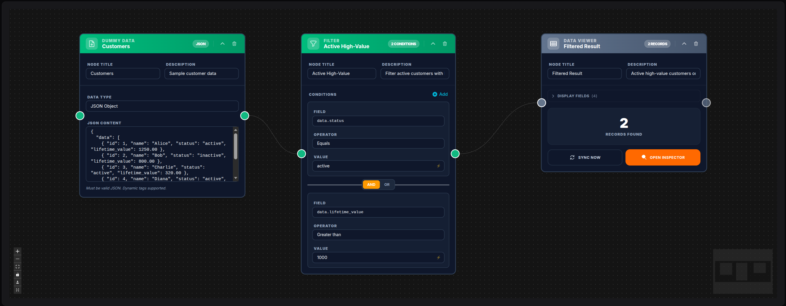Dummy Data feeding a Filter node