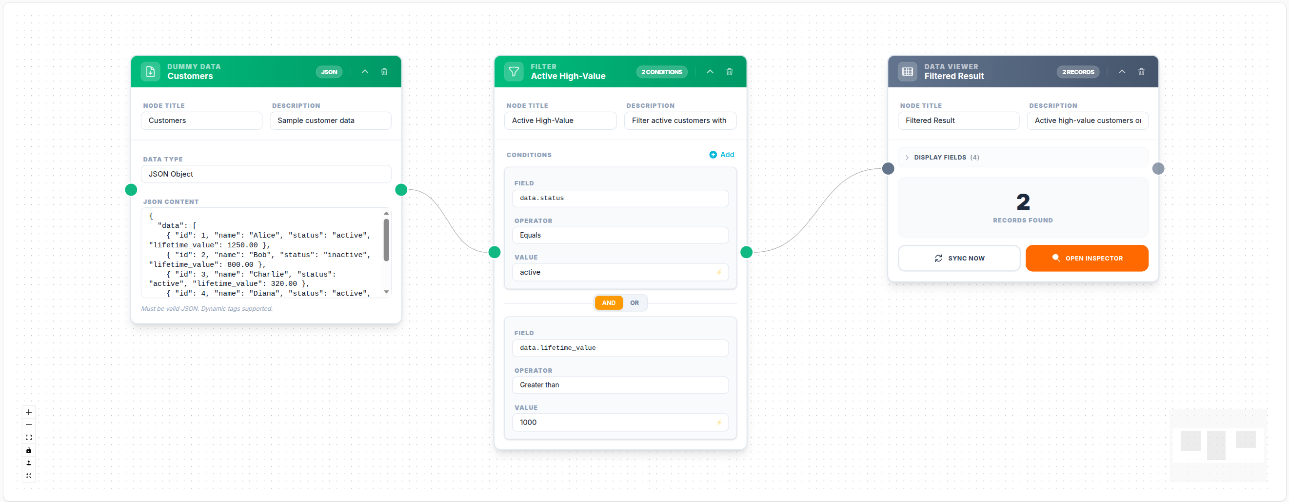 Dummy Data feeding a Filter node
